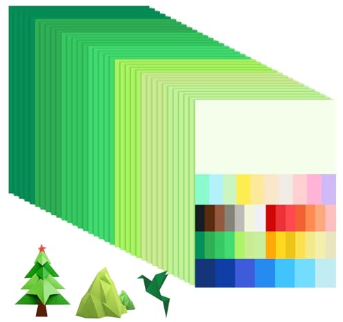 MUWINC Grün Tonpapier A4 Bunt, 35 Blatt Farbverlauf Karton, 180g/m² | Zum Beschriften, Bemalen und Origami, Für Heimwerkerprojekte Zu Hause Oder in Der Schule