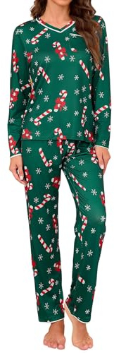 Demegimi Pigiama Donna Invernale Cotone Pigiama Lungo da Donna con a Maniche Lunghe Girocollo con Stampa Set Due Pezzi Pajamas