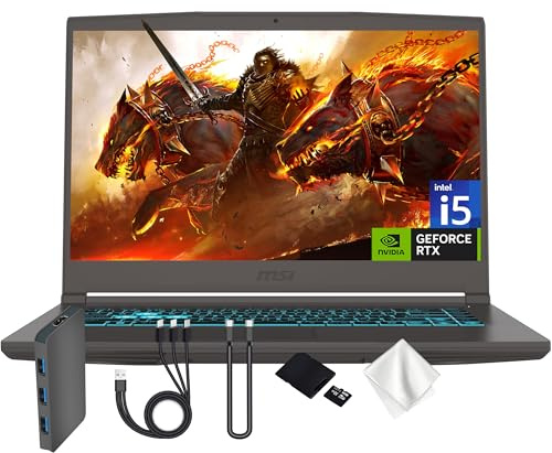msi Thin 15 Ordinateur portable de jeu FHD 144 Hz 15,6 po, Intel i5-13420H, NVIDIA GeForce RTX 4050, 64 Go de RAM DDR4, SSD PCIe 2 To, clavier rétroéclairé, Wi-Fi 6E, caméra HD, Win 11, gris, station