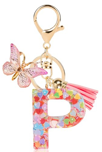 YINANLIN Schlüsselanhänger Mädchen - Buchstabe Schlüssel - Anhänger Schmetterling Schlüsselanhänger - Einschulung Geschenk - Mitgebsel - Keychain Geschenk für Kinder, Mädchen (Rose-P)