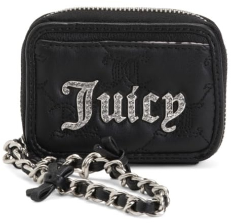Juicy Couture Quadratische Damengeldbörse mit umlaufendem Reißverschluss und Handschlaufe, Schwarz, 4.5in W x 3.5in H, Zeitgenössische Mode