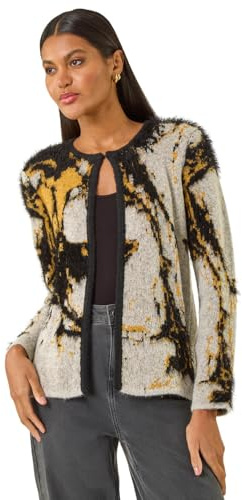 Roman Originals Fluffy Textured Knit Cardigan for Women UK - Ladies Everyday Autumn Winter Round Neckline Comfy Soft Evening Vacation Work Party Night Out