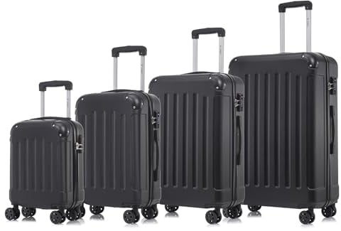 YONSLY Premium Reisekoffer, TSA-Schloss YKK-Reißverschluss Hartschalen-Koffer Trolley Kabinenkoffer Rollkoffer Suitcase Handgepäck 4 Rollen (Schwarz, S-M-L-XL-Set)