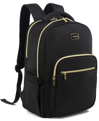 POWER KING 15.6'' Laptop Backpack Womens/Mens, Waterproof Rucksack Bag with Anti-theft Pouch, Lightweight Small Backpack Casual Daypack for Travel/College/Work (Black, 25L)