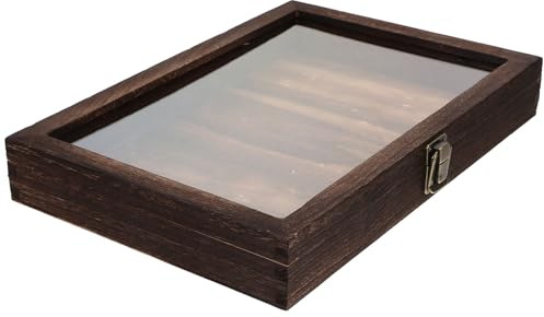 Holzkiste Probenhalter mit Deckel 1stück Holz Acryl Metall | Transparent, Schützt Proben, Kreative Chic Ausführung, Coffee, Passend als Holzbox mit Glasdeckel
