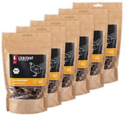 Liebesgut Bio Kausnack Hund Bio-Hähnchenhals, als Snack und zur Belohnung, 8x100g
