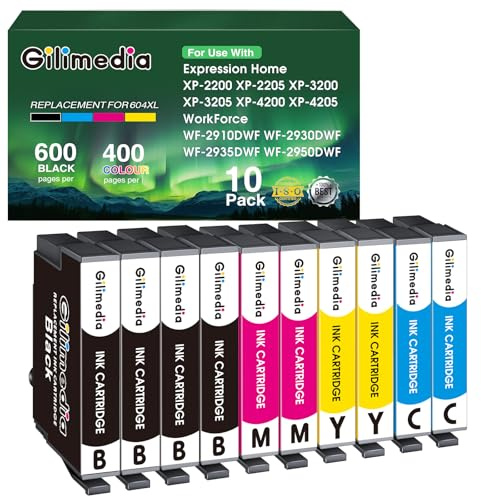GILIMEDIA Ersatz für 604 Patronen Kompatibel mit Epson XP-3200 Druckerpatronen mit Expression Home XP-4200 XP-4205 XP-2205 XP-2200 XP-3205 Workforce WF-2910 WF-2930 WF-2935 WF-2950 (10er-Pack)