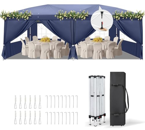 TactFire Pavillon 3x6m,Faltpavillon One-Touch,Wasserdicht,Winterfest,UV Schutz 50+,Gartenzelt,Partyzelt,mit 6 Seitenteilen,für Garten,Party,Camping,Blau