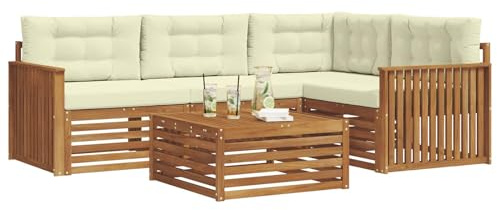 vidaXL Outdoor-Sofagarnitur mit Kissen 5 pcs Natur und Creme, Outdoor-Sofa, Gartensofa, langlebige Möbel, modernes Terrassen-Set, gemütliche Lounge-Ecke