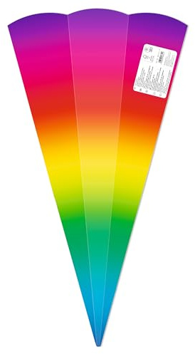 Ursus 992 00 01F - Schultüten Regenbogen, 5 Stück, Rohlinge aus farbig bedrucktem Karton 460 g/m², 6-eckig, Höhe ca. 68 cm, Durchmesser ca. 20 cm, zum Selbstbasteln, für die Einschulung