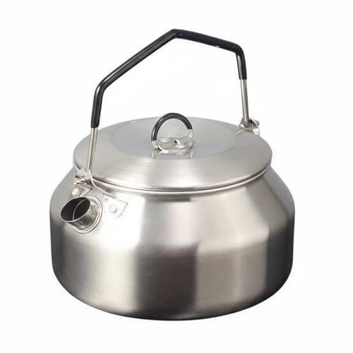 Jiuvaso Bouilloire de Camping Bouilloire Théière Cafetière Marmite pour 2 à 3 Personnes en Acier Inoxydable et Portable Adaptée aux Randonnées Bivouacs Pique-niques Campings, Argent