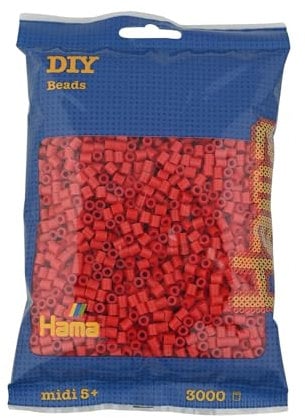 Hama Perlen 201-05 Bügelperlen Beutel mit ca. 3.000 bunten Midi Bastelperlen mit Durchmesser 5 mm in Rot, kreativer Bastelspaß für Kinder ab 5 Jahren