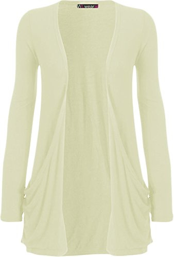 WearAll - Ladies Long Sleeve Pocket Cardigan Womens Top - Cream - 16/18
