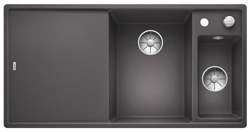 BLANCO AXIA III 6 S | Granitspüle aus SILGRANIT felsgrau | Hauptbecken | [100x51x20,2 cm] | für 60 cm breite Unterschränke | + Schneidbrett | mit Holzschneidbrett | Hauptbecken rechts