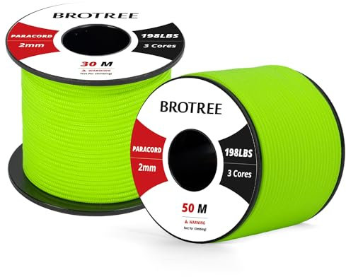 Brotree Paracord 2mm 50M 100% Nylon Seil mit 3 Kern Schnur für Outdoor, Armband, Hundeleine - Bruchlast 90kg (Neon Grün)
