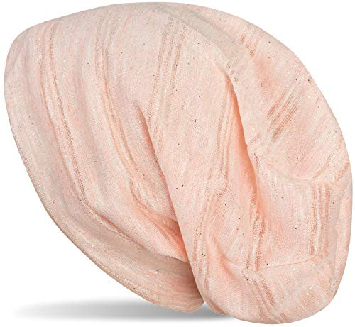 styleBREAKER Beanie Mütze mit Glitzerfaden und kleinen Pailletten, Slouch Longbeanie, Damen 04024148, Farbe:Apricot meliert