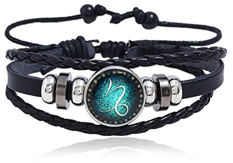 Zuiaidess Stein Armband,12 Sternbilder Leder Armband Männer Mode Titan Stahl Classic Trendigen Armband Für Männer Schmuck Geschenk, Capricornus