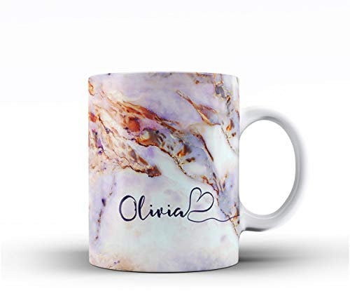 Personalised Marble Glitter Flowing Name with Heart Ceramic Mug - 4. Purple Colourful Marble Name
