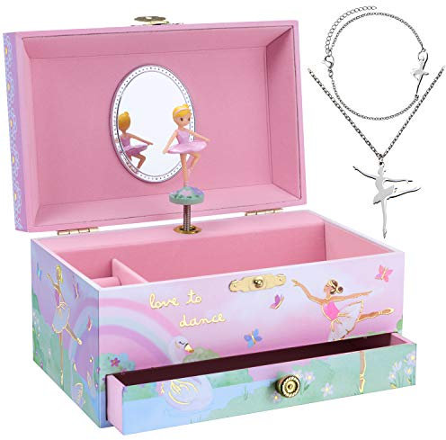 Jewelkeeper - Boîte à Musique Danseuse Étoile & Parure assortie pour petites filles - 3 Cadeaux Ballerine pour filles