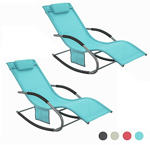 Set de 2 Tumbonas de Jardín Reclinables – Sillas Ergonómicas de Exterior con Almohada y Bolsillos Laterales, Tejido Transpirable, 150 kg, para Playa, Terraza, Camping y Piscina OGS28-HBx2