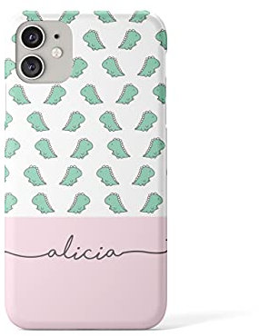 Tirita Personalised Initials Custom Hard Phone Case Compatible with iPhone 11 Pro Chubby Dinosaur Dino Cartoon