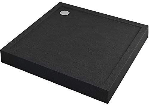 Sellon24® Duschtasse Schwarz Black Steinoptik Duschwanne Black Stone DIN 51097 A 12cm hoch (80x80x12cm)
