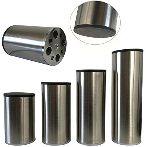 4er Set Möbelfüße Edelstahl gebürstet | Möbelbeine Silber matt 100 mm | Moderne Schrankfüße mit Kunststoffgleiter für Tische, Regale, Kommoden, TV-Möbel | Robuste Schraubmontage für DIY-Projekte