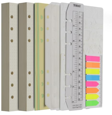 Wonderpool Nachfülleinlagen 320 Seiten Gepunktet Papier mit 5 Farbigen Teilern,2 Binder Taschen,160 Flaggen Index,1 Lesezeichen,5 Schablonen für Nachfüllbaren Notizbuch Tagebücher Planer (A6)