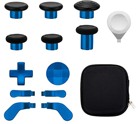 13-in-1 Metall-Daumensticks für Xbox One Elite Series 2, Elite Series 2 Controller-Zubehörteile, Gaming-Zubehör-Ersatz, Metal Mod 6 Swap Joysticks, 4 Paddel, 2 D-Pads, 1 Werkzeug (Blue-Plating E)