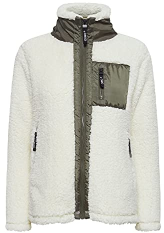 OXMO Ellin Sweatjacke Damen Jacke mit Teddyfutter außen kurz mit Stehkragen, Größe:M, Farbe:Cloud Dancer (114201)