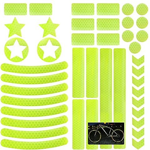 Hillylolly Fahrrad Sticker, Reflektor Aufkleber Fahrrad, 42 Stück Fahrrad Aufkleber Reflektierend, Reflexfolie Selbstklebend, Reflexsticker Kleidung, Leuchtaufkleber (Gelb)