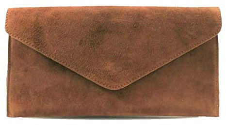 00 Women's Real Leather Envelope Clutch Evening Bag Ladies Suede Shoulder Handbag Metal Zip Closure Bag Ladies Party Handbag Women Hangout Shoulder Bag (Brown)