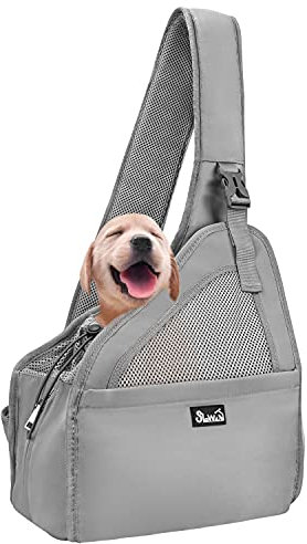 Eyein Hundefreundlich Tragetücher Hunde, atmungsaktiv Hände frei Reisetasche für kleine Haustiere mit verstellbaren Trägern Hartfaserplattenboden Sicherheitsgurt, für Hunde unter 5.5kg, Grau