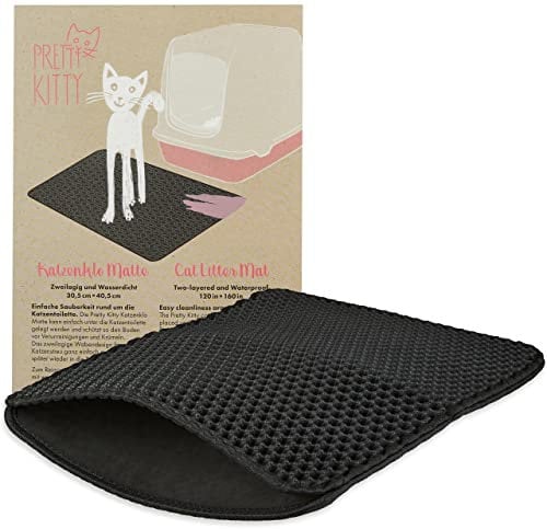 Alfombra para arenero de gatos negra: Tapete higiénico de 30x40 cm con arena – Esterilla higiénica – Alfombrilla para arenero Pretty Kitty