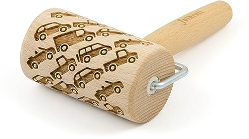 Folkroll Teigrolle Autos, Mini, 9.5 cm, Nudelholz, Prägerolle, Muster, Motiv, Rolle, Buchenholz, 332894