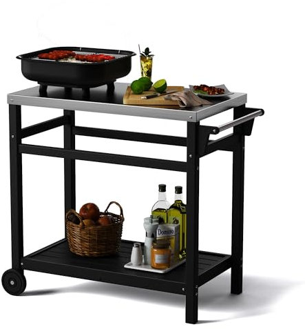 TORVA Outdoor-Vorbereitungswagen, tragbarer Esstisch für Pizzaofen, Doppel-Schale, Terrasse, Grillen, Hinterhof, Grillwagen (graue Farbe)