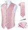 Rithern Gilet Uomo Elegante Paisley Floreale Rosa per Nozze - Set con Panciotto Jacquard, Cravatta, Fazzoletto, Gemelli e Fermacravatta - Abito da Festa 3XL