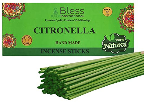 Bless-Citronella-Incense-Sticks Handmade-Hand-Dipped-Incense-Sticks Organic-Chemicals-Free for-Purification-Relaxation-Positivity-Yoga-Meditation The-Best-Woods-Scent (100 Sticks (150GM))