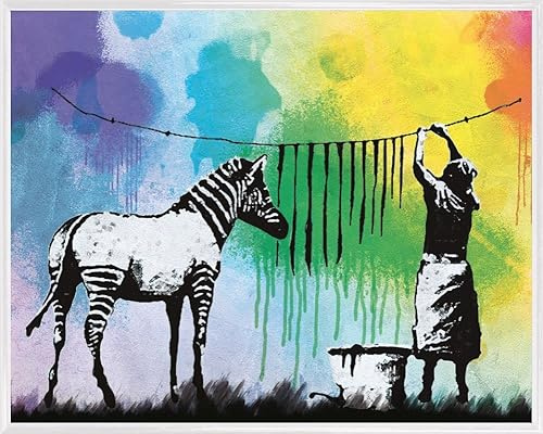 1art1 Banksy Poster Kunstdruck Bild und Kunststoff-Rahmen - Zebra Streifen Waschtag (50 x 40cm)