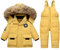 LSHDCER Baby Kleinkind Schneeanzug Jungen Mädchen Winteranzug Skianzug Daunenjacke mit Fellkapuze & Daunenhose Bekleidungsset 2tlg Outfit, Gelb, 92-98