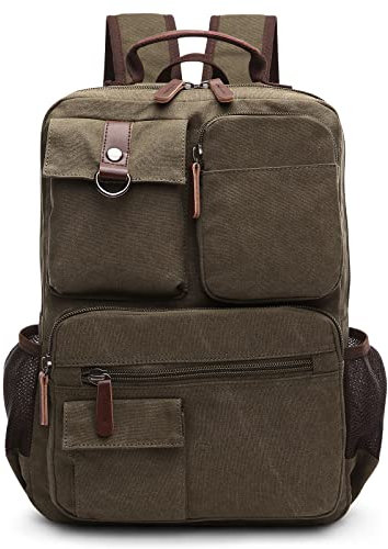 DORRISO Men Laptop Backpack Travel Canvas Backpack College Rucksack School Laptop Backpack Fits 15.6 inch Laptop Bag Hiking Business Casual Vacation Climbing Canvas Bag Green
