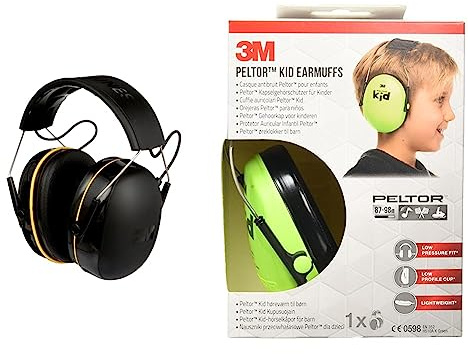 3M WorkTunes Connect Cuffie auricolari per la protezione acustica dei bambini, Nero Cuffie Auricolari Peltor Kid H510AK, Protezione Acustica per Bambini, Paraorecchie, Verde Neon、