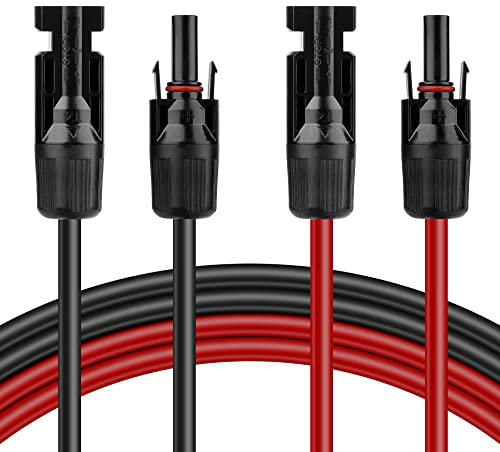 Cable solar de 6 mm²: cable solar de extensión de 3 m, cable solar de 10 AWG, cable de extensión solar con conectores impermeables IP68 macho y hembra, cable fotovoltaico para panel solar