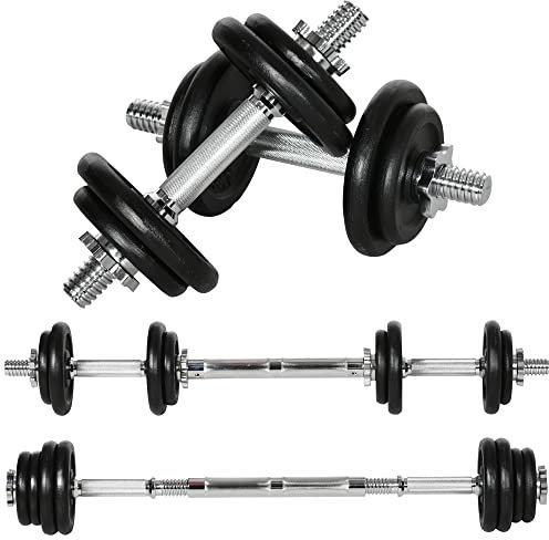 HOMCOM Hantelset 2er Kurzhantel Set 2 Kurzhanteln Langhanteln verstellbar bis 20 KG Hanteln Set Dumbbell mit Verbindungsrohr Kurzhantelset für Krafttraining Zuhause Fitnessstudio