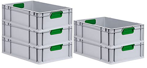 PROREGAL SuperSparSet 5x Eurobox NextGen Color | HxBxT 17x40x60cm | 34 Liter | Griffe grün geschlossen | Glatter Boden | Eurobehälter, Transportbox, Transportbehälter, Stapelbehälter