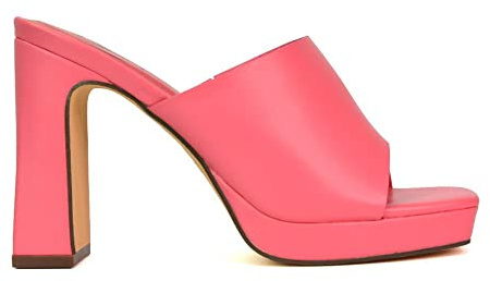 Womens Slip On Platform High Heel Mule Ladies Sqaure Peeptoe Pink Synthetic Leather Shoes Size 5