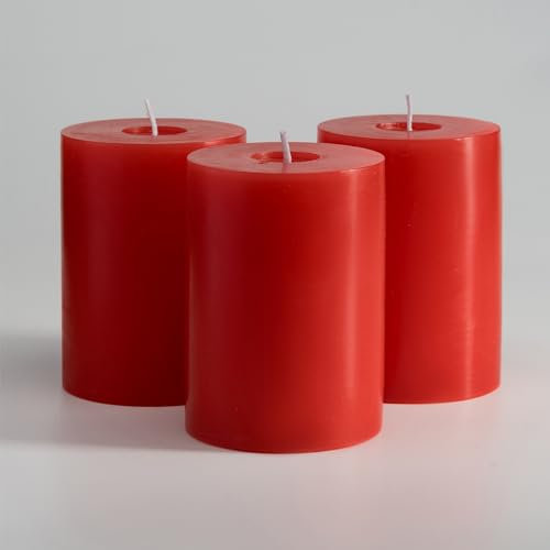 Memoward Stumpenkerzen Rot,Kerzen Groß 3er Set,Lange Brenndauer ca.50+ Std,Saubere Verbrennung,Unparfümiert,für Haushalt,Feiern und Gastronomie Deko,(7.5 x 10 cm-3er, Rot)