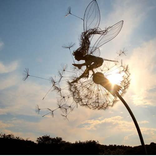 NARCES Garten-Silhouette,Gartenstecker, magische Fee, Draht-Statue, Feen und Löwenzahn Tanzt zusammen – Dramatische Feenskulpturen,Metall Handwerk Dekoration