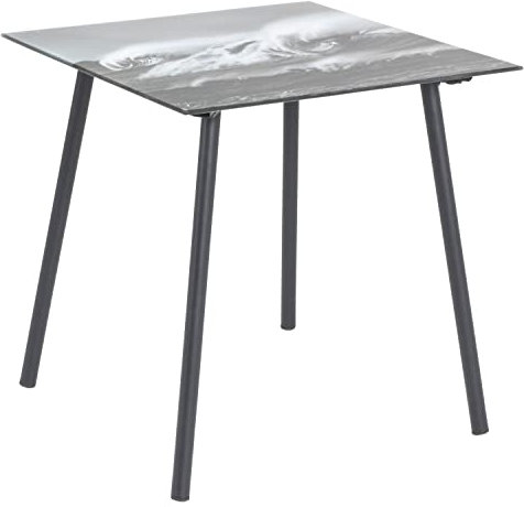 Home4You Beistelltisch - Schwarz - Weiß - Sicherheitsglas - Stahl - 40 x 40 cm - mit Motivdruck