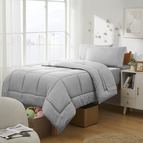 Sweet Home Collection Dorm Room Essentials College Bettwäsche-Set 5-teilig Twin Size Bett in Einer Tasche für College Studenten Jungen und Mädchen, Twin, Silber